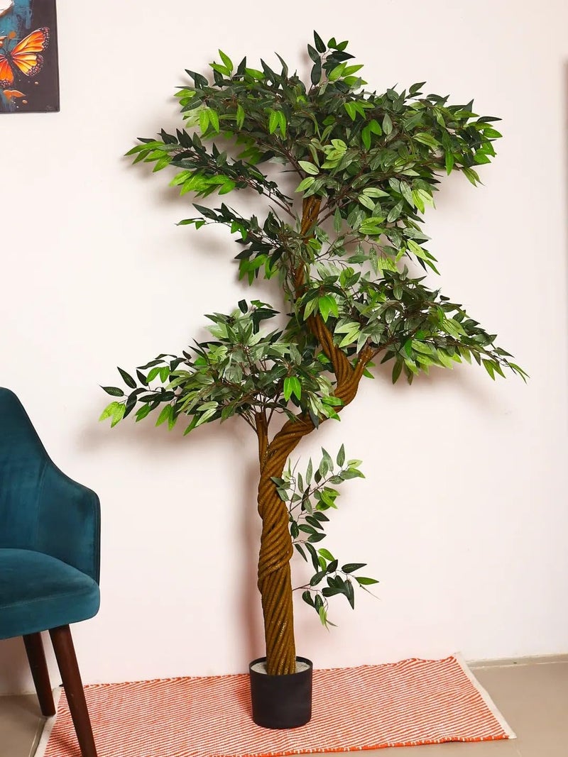 ARICK DECOR 6ft Artificial Ficus Tree with Natural Wood Trunk, Large Lifelike Faux Floor Plant for Indoor Home Office Decor, Lush Green Silk Leaves in Black Pot - 180cm - Image 1