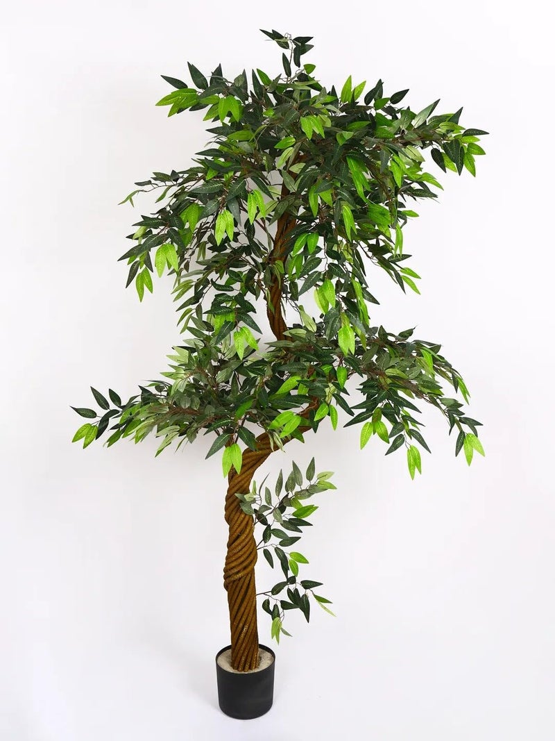 ARICK DECOR 6ft Artificial Ficus Tree with Natural Wood Trunk, Large Lifelike Faux Floor Plant for Indoor Home Office Decor, Lush Green Silk Leaves in Black Pot - 180cm - Image 2