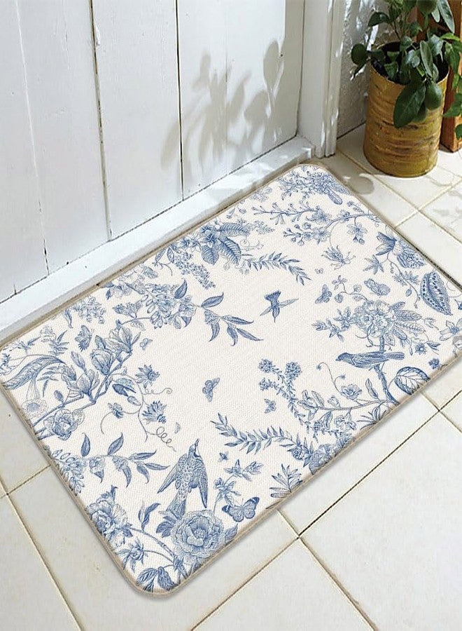 huester Blue White Birds and Flowers Door Mat,17"X30" Decorative Home Indoor Outdoor Front Porch Door Mat,Rustic Vintage Spring Flower Floral Bird Mat Decor,Gifts for Flower Lovers Women Girls,Boho Gift - Image 3