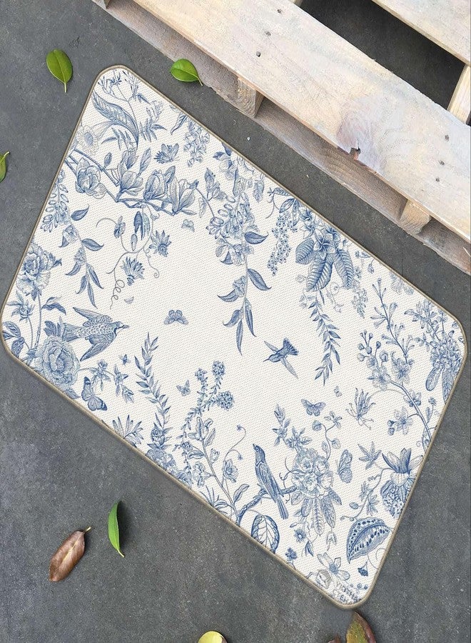 huester Blue White Birds and Flowers Door Mat,17"X30" Decorative Home Indoor Outdoor Front Porch Door Mat,Rustic Vintage Spring Flower Floral Bird Mat Decor,Gifts for Flower Lovers Women Girls,Boho Gift - Image 4