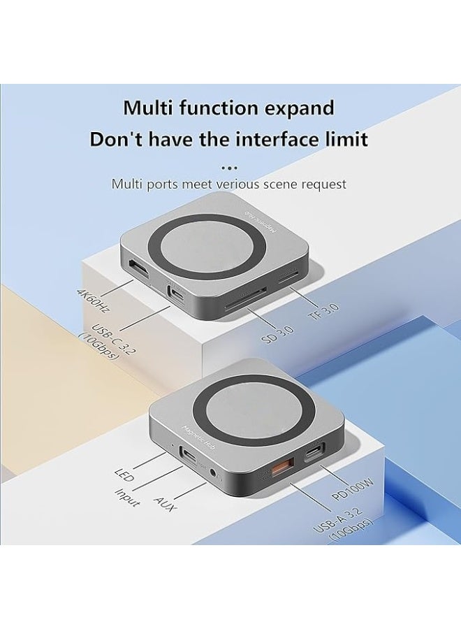 قاعدة إرساء مغناطيسية 8 في 1، متوافقة مع محركات أقراص SSD M.2 NVMe - 4K HDMI، شحن PD 100 واط، موزع Type-C 3.2، مناسب لأجهزة الكمبيوتر المحمولة والأجهزة اللوحية والهواتف المحمولة. - Image 4