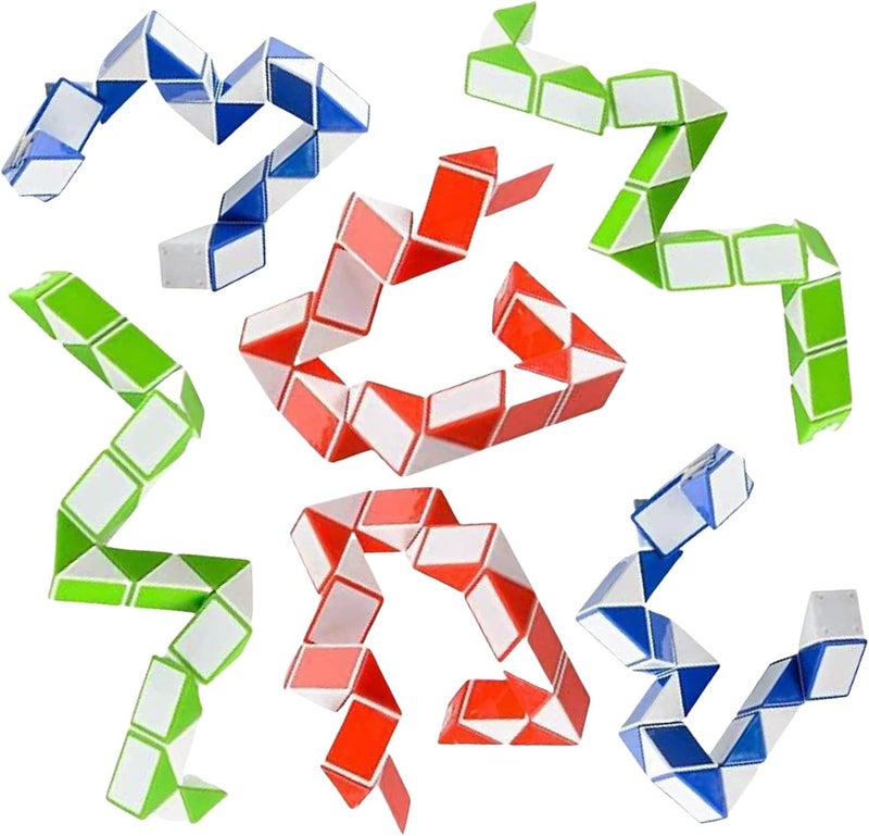 Neliblu 6 Sensory Fidget Snake Cube Twist Puzzles Toys for Kids - Stocking Stuffers - Bulk Pack of 6 Assorted Colors - Snake Fidget Toy Party Favors - Snake Puzzle Party Bag Fillers - Image 1