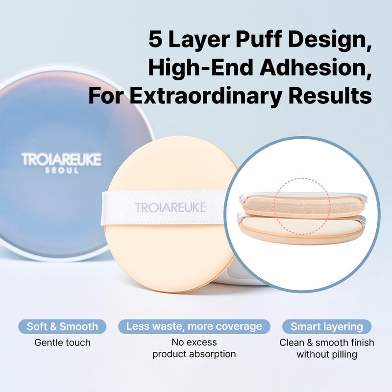 TROIAREUKE Seoul "Bridal" Cushion Foundation(#22, Yellow Beige), Korean Cushion Foundation, K-Beauty, Hydrating, Long-lasting, Lightweight, Natural Finish, Anti-Aging, Moisture, Whitening, SPF 50+ - Image 5