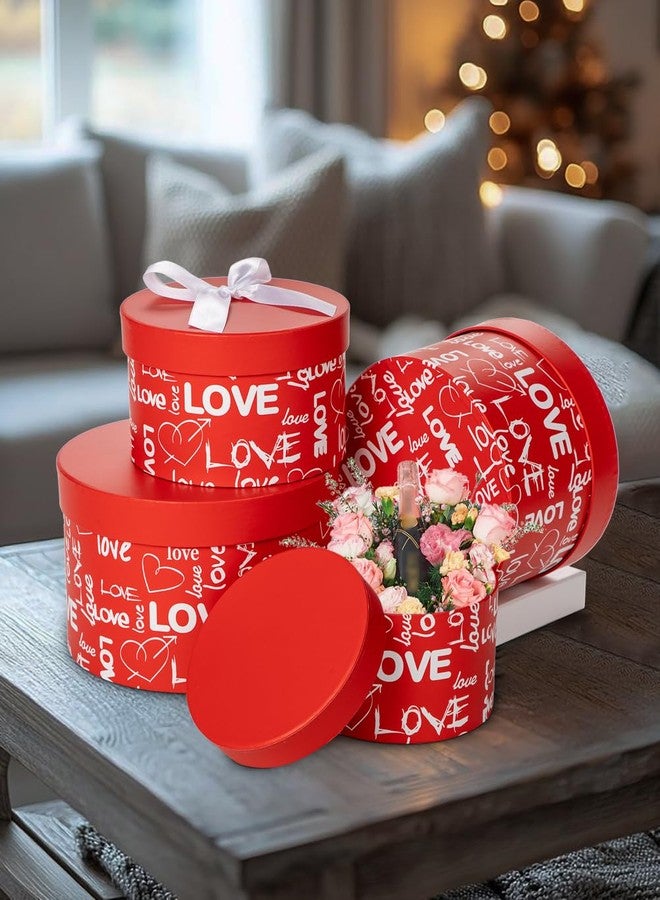 Briful علب هدايا فاخرة دائرية متداخلة مع أغطية (مجموعة من 4 قطع) - مجموعة علب هدايا من الورق المقوى المتين والقابلة لإعادة الاستخدام لأعياد الميلاد وحفلات الزفاف والذكرى السنوية وعيد الميلاد وعيد الحب - أحمر - Image 5