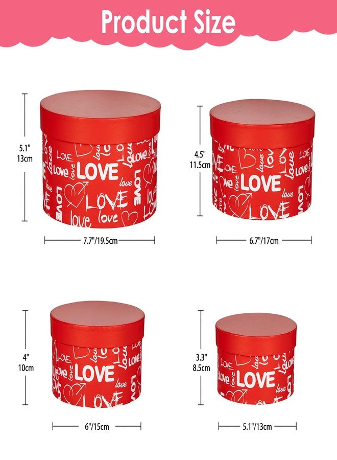 Briful علب هدايا فاخرة دائرية متداخلة مع أغطية (مجموعة من 4 قطع) - مجموعة علب هدايا من الورق المقوى المتين والقابلة لإعادة الاستخدام لأعياد الميلاد وحفلات الزفاف والذكرى السنوية وعيد الميلاد وعيد الحب - أحمر - Image 2