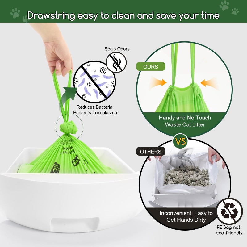 PETOCAT Biodegradable Cat Litter Liner Bags Compatible with LR 3, 4 and Most Self-Cleaning Litter Boxes, 60 Count Kitty Automatic Waste Drawer Liners, Drawstring Pet Compostable Replacement Poop Bags - Image 3