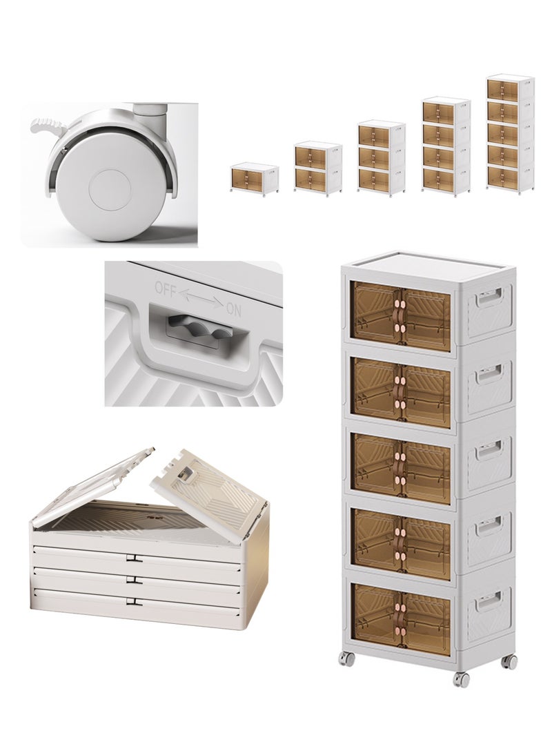 Old_Feller Multilayer Folding Storage Cabinet, Transparent Plastic With Pulley, Clothing， Shoes, Hats and Bags Storage Cabinet, Cosmetic Storage Box，Coffee, Milk, Drinks, Snacks Storage box, 45x123x30cm, 5 layer - Image 4