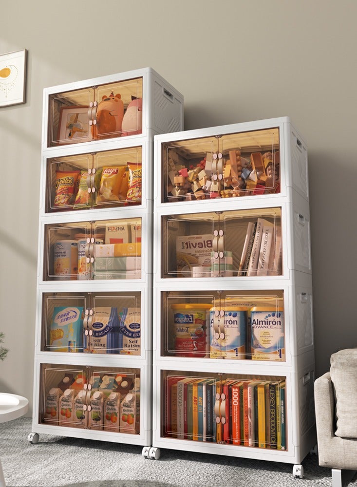 Old_Feller Multilayer Folding Storage Cabinet, Transparent Plastic With Pulley, Clothing， Shoes, Hats and Bags Storage Cabinet, Cosmetic Storage Box，Coffee, Milk, Drinks, Snacks Storage box, 45x123x30cm, 5 layer - Image 3