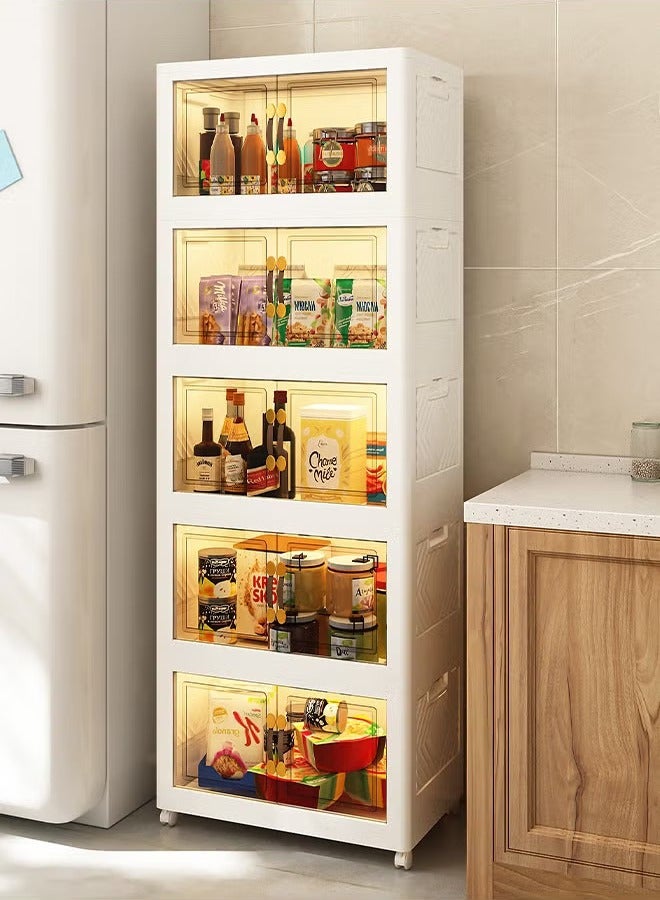 Old_Feller Multilayer Folding Storage Cabinet, Transparent Plastic With Pulley, Clothing， Shoes, Hats and Bags Storage Cabinet, Cosmetic Storage Box，Coffee, Milk, Drinks, Snacks Storage box, 45x123x30cm, 5 layer - Image 1