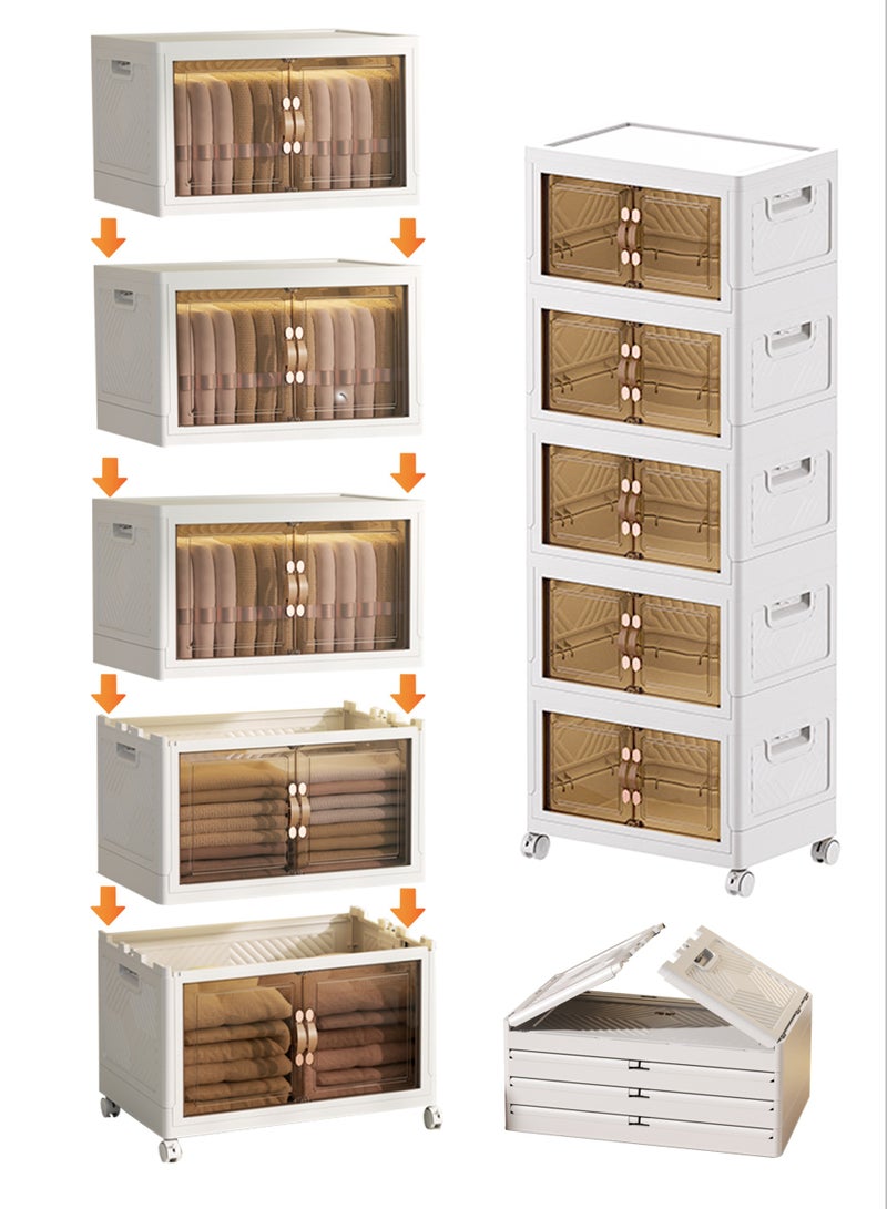 Old_Feller Multilayer Folding Storage Cabinet, Transparent Plastic With Pulley, Clothing， Shoes, Hats and Bags Storage Cabinet, Cosmetic Storage Box，Coffee, Milk, Drinks, Snacks Storage box, 45x123x30cm, 5 layer - Image 2