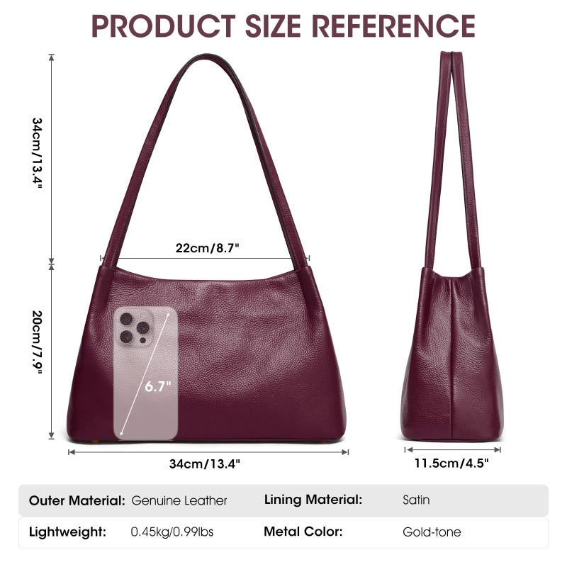 Kattee Leather Purses and Handbags for Women, Soft Genuine Leather Shoulder Hobo Bags with Top Magnetic Snap Closure (Dark Purple) - Image 4