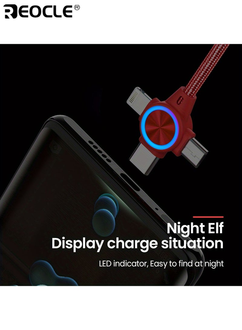 REOCLE 1.2M 3-In-1 Retractable Fast Charging Cable 480Mbps High-Speed Data Sync Durable Aluminum Alloy and Nylon Weaving Fabric Spring Design for Tangle-Free Use - Image 3