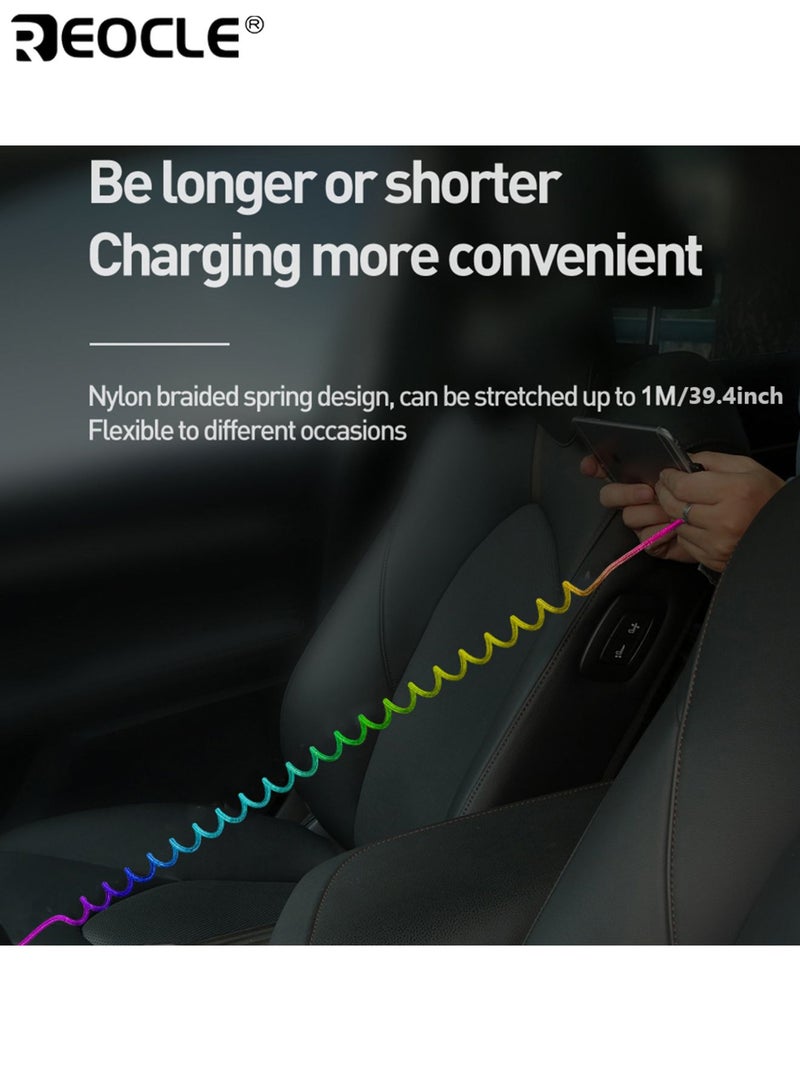 REOCLE 1.2M 3-In-1 Retractable Fast Charging Cable 480Mbps High-Speed Data Sync Durable Aluminum Alloy and Nylon Weaving Fabric Spring Design for Tangle-Free Use - Image 4