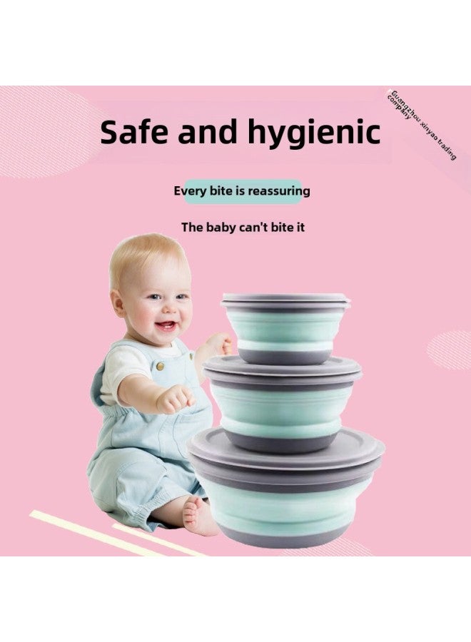 Silicone Bowl Folding Portable Outdoor Picnic Travel Office Student Noodles Baby Lunch Box Compressed Tableware Suit-Specifications:Small Bowl In Random Colors-Color:Nordic Green  - Image 5