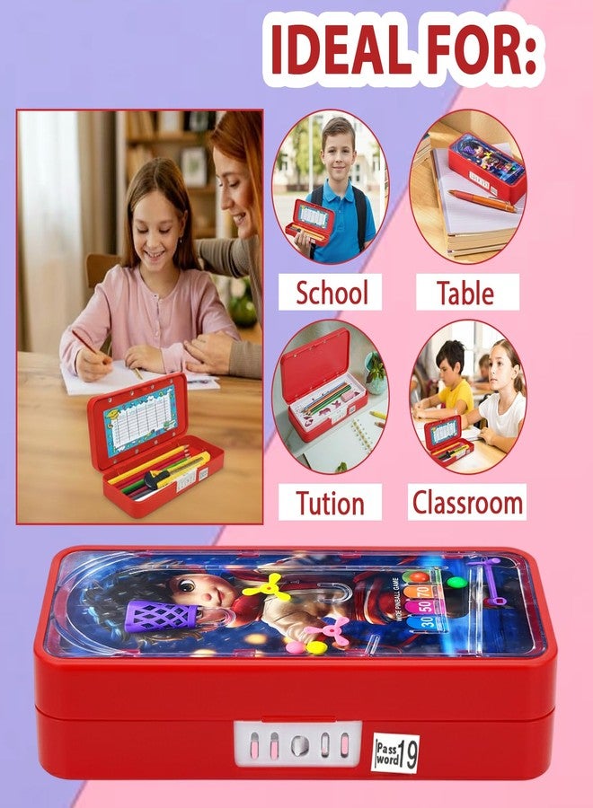 Global Impex Password Lock Plastic Kids Pen & Pencil Gaming Box Kids Stationery Organizer Box with Lock, Compartment & Stencil Partition Tray for Drawing | Fun & Durable Pencil Box for Boys & Girls (Red) - Image 5