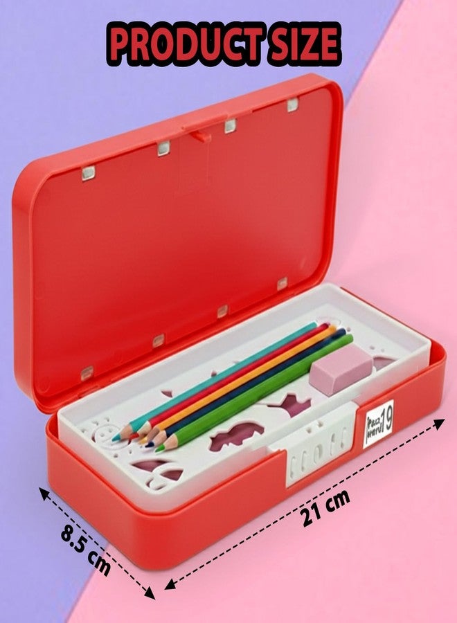 Global Impex Password Lock Plastic Kids Pen & Pencil Gaming Box Kids Stationery Organizer Box with Lock, Compartment & Stencil Partition Tray for Drawing | Fun & Durable Pencil Box for Boys & Girls (Red) - Image 2