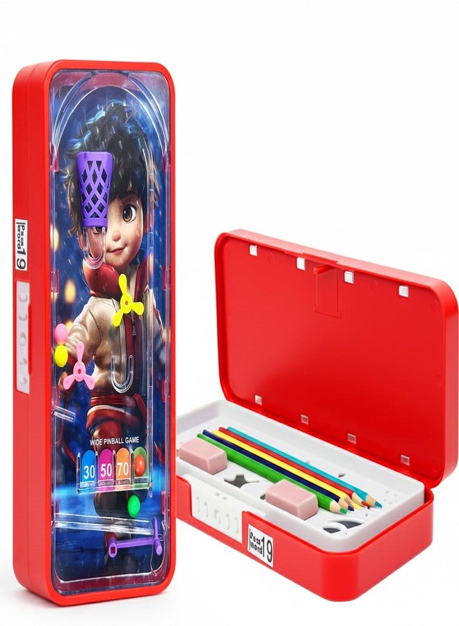 Global Impex Password Lock Plastic Kids Pen & Pencil Gaming Box Kids Stationery Organizer Box with Lock, Compartment & Stencil Partition Tray for Drawing | Fun & Durable Pencil Box for Boys & Girls (Red) - Image 1