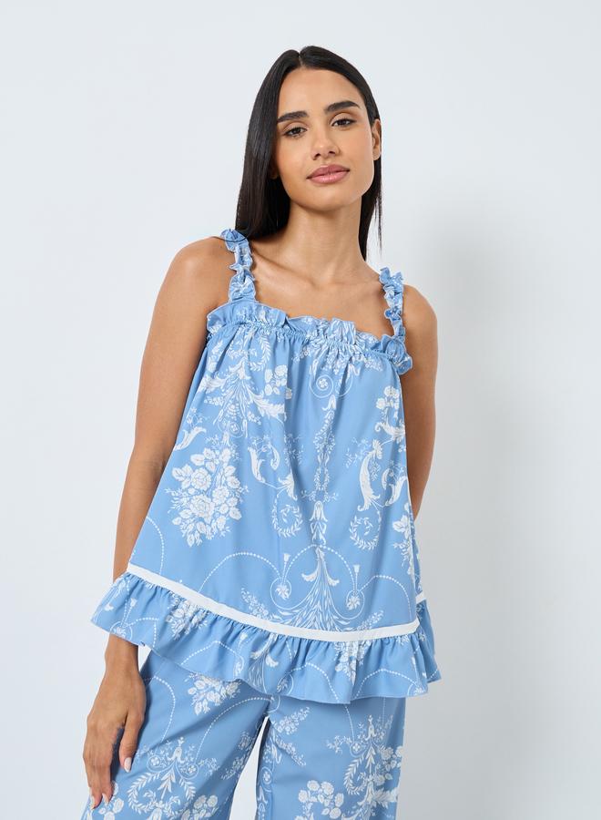 Styli Damask Ruffled Hem Tank and Pyjama Set - Image 3