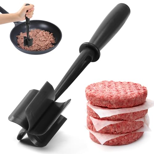 CUNSENR Premium Meat Chopper 5 Curve Blade Ground Beef Smasher Tool HeatResistant Nylon Meat Masher for Ground Beef Hamburger Potatoes NonStick Ground Meat Chopper for Easy Mixing Black