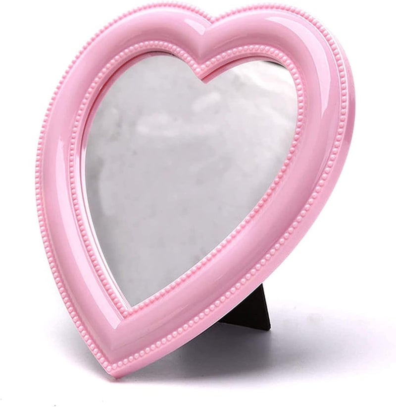 BinaryABC Heart Makeup Mirror Cosmetic Mirror Wall Desktop Small Mirror Bedroom Mirror (Light Pink)