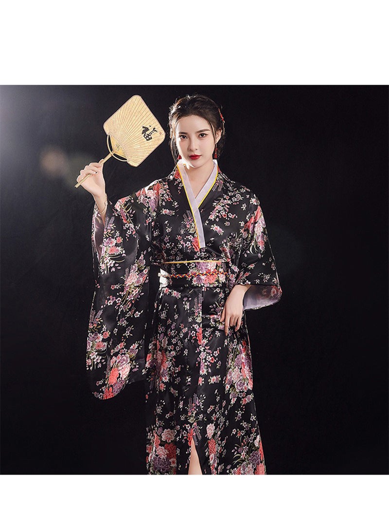Japanese Kimono, Japanese Traditional Clothing for Nightgown, Bathrobe, Home Clothes, Ethnic Style Stage Performance Clothes(Does not include fan) - Image 1