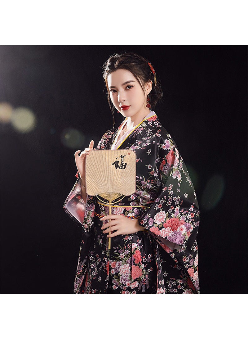 Japanese Kimono, Japanese Traditional Clothing for Nightgown, Bathrobe, Home Clothes, Ethnic Style Stage Performance Clothes(Does not include fan) - Image 2