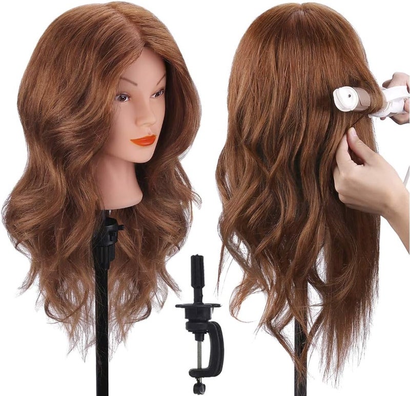 TopDirect Training Head 18inch 100 Real Hair Cosmetology Hairdressing Mannequin Manikin Doll with Table Clamp Holder Braid Set