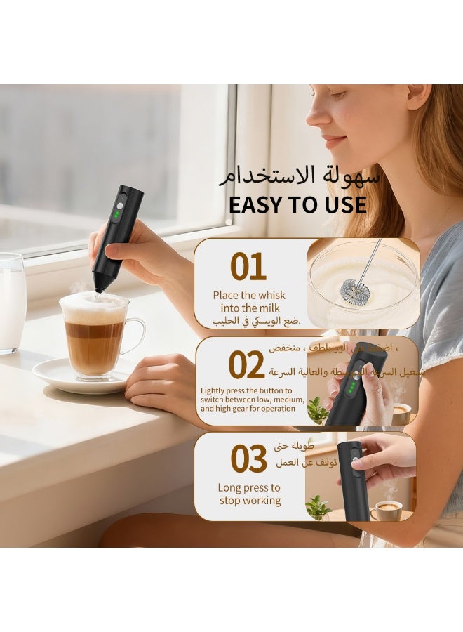 Kueh Rechargeable Milk Frother, Handheld Coffee Frother Wand with Stainless Steel Whisk – Ideal for Cappuccino, Lattes, Frappe, Matcha & Hot Chocolate - Image 3