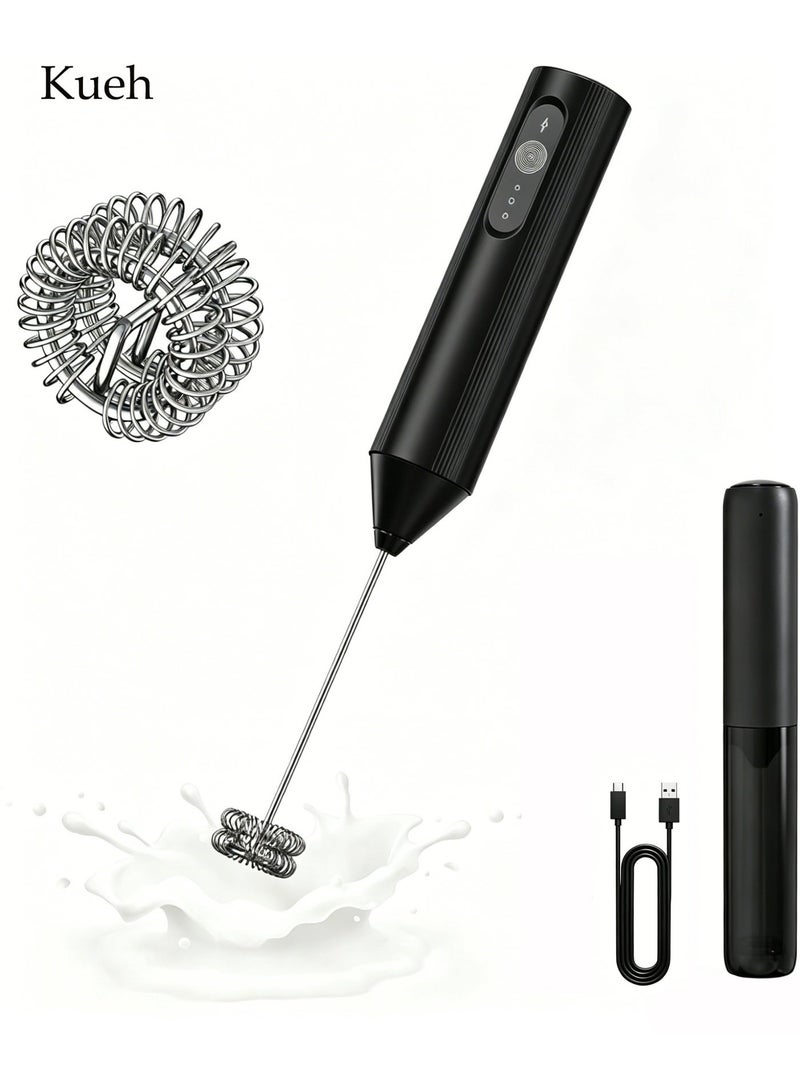 Kueh Rechargeable Milk Frother, Handheld Coffee Frother Wand with Stainless Steel Whisk – Ideal for Cappuccino, Lattes, Frappe, Matcha & Hot Chocolate - Image 1