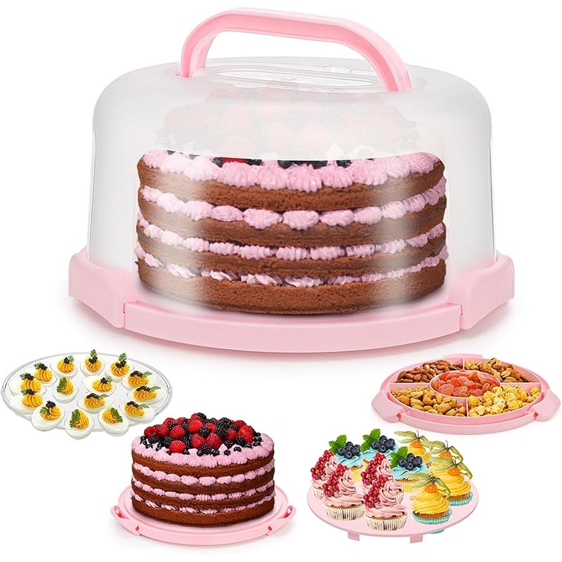 Coloch Cake Carrier with Lid and Handle, 3 in 1 Multipurpose Cupcake Holder for 10 In Cake, Portable Dessert Container for 11 Cupcake Plastic Devil Eggs Holder for Cupcake, Muffins, Eggs, Snack, Fruit - Image 1