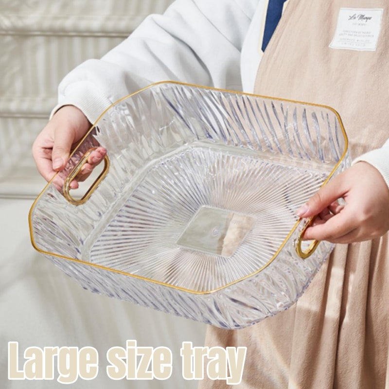 Acshio 3 Pack Clear Serving Tray, Deep Fruit Snack Platter with Handle Gold Rim, Decorative Makeup Organizer Glass Cup Holder for Pantry, Party Food Display, Bathroom - Image 4