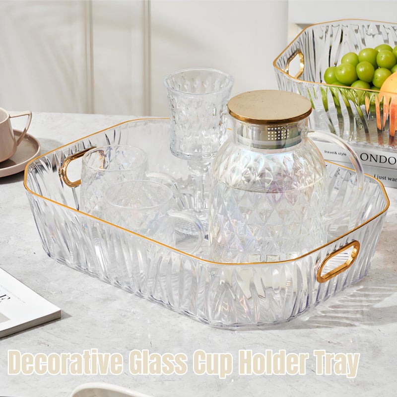 Acshio 3 Pack Clear Serving Tray, Deep Fruit Snack Platter with Handle Gold Rim, Decorative Makeup Organizer Glass Cup Holder for Pantry, Party Food Display, Bathroom - Image 5