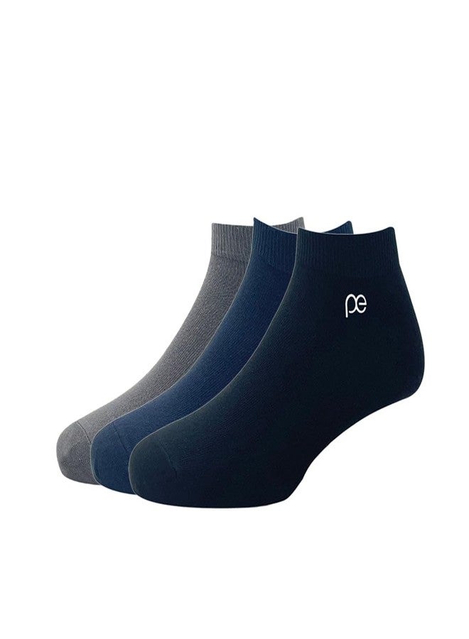 Peter England Mens Cotton Ankle Length Socks (Pack of 3) Dark Grey, Navy, Black - Image 1