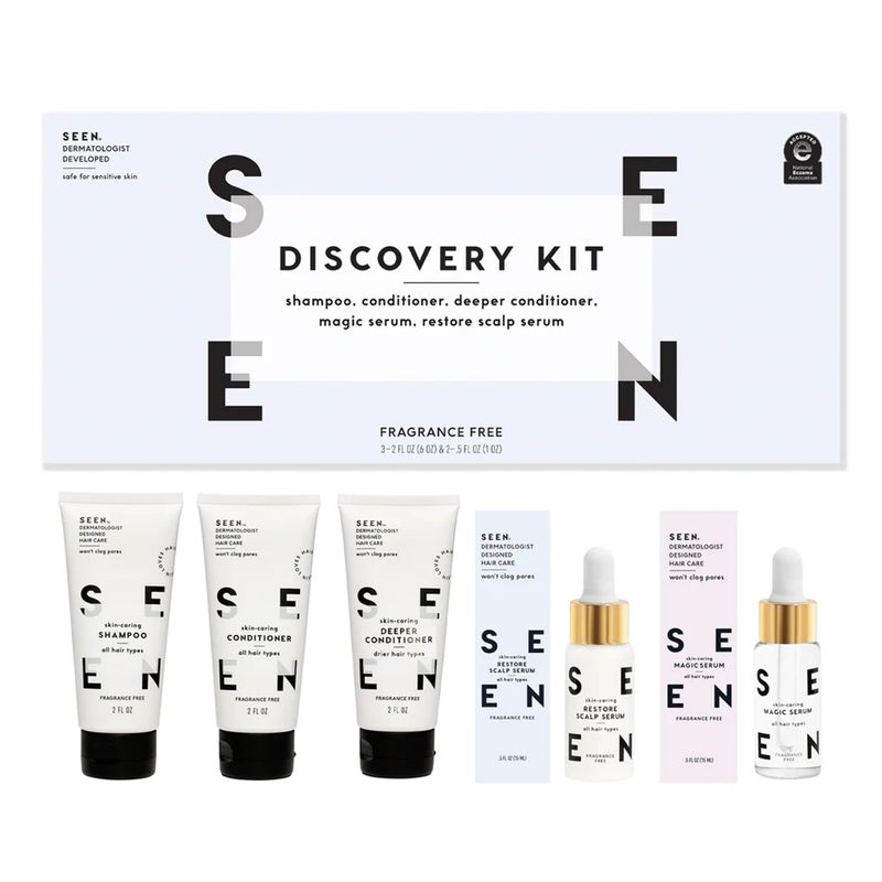 SEEN Discovery Kit - Fragrance Free - Non-Comedogenic & Sulfate-Free Hair Set- Dermatologist-Developed - Safe for Sensitive, Eczema & Acne Prone Skin - Image 1