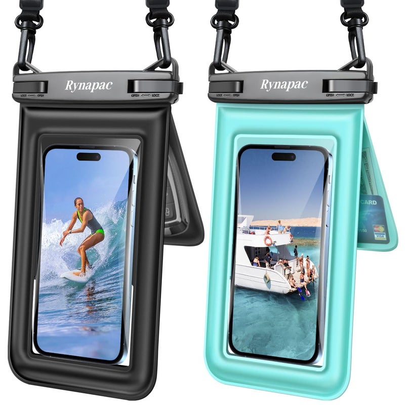 Rynapac [Up to 8.5''] Floating Waterproof Phone Pouch 2 Pack, IPX8 Double Space Waterproof Phone Case with Lanyard for iPhone 17 16 15 Pro Max, Galaxy S26 Ultra, Cellphone Dry Bag Beach Cruise Ship Essentials - Image 1