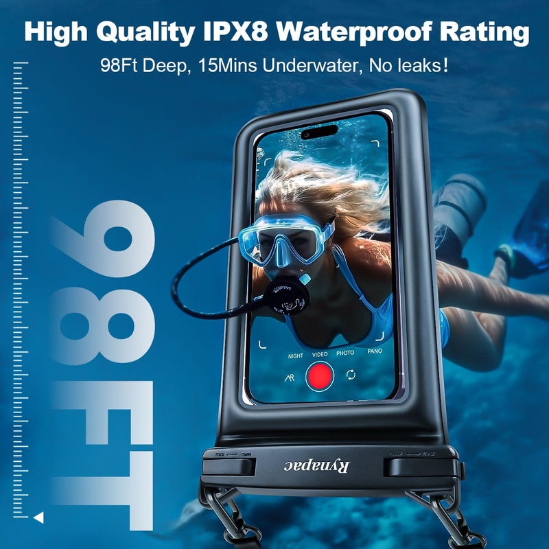 Rynapac [Up to 8.5''] Floating Waterproof Phone Pouch 2 Pack, IPX8 Double Space Waterproof Phone Case with Lanyard for iPhone 17 16 15 Pro Max, Galaxy S26 Ultra, Cellphone Dry Bag Beach Cruise Ship Essentials - Image 2