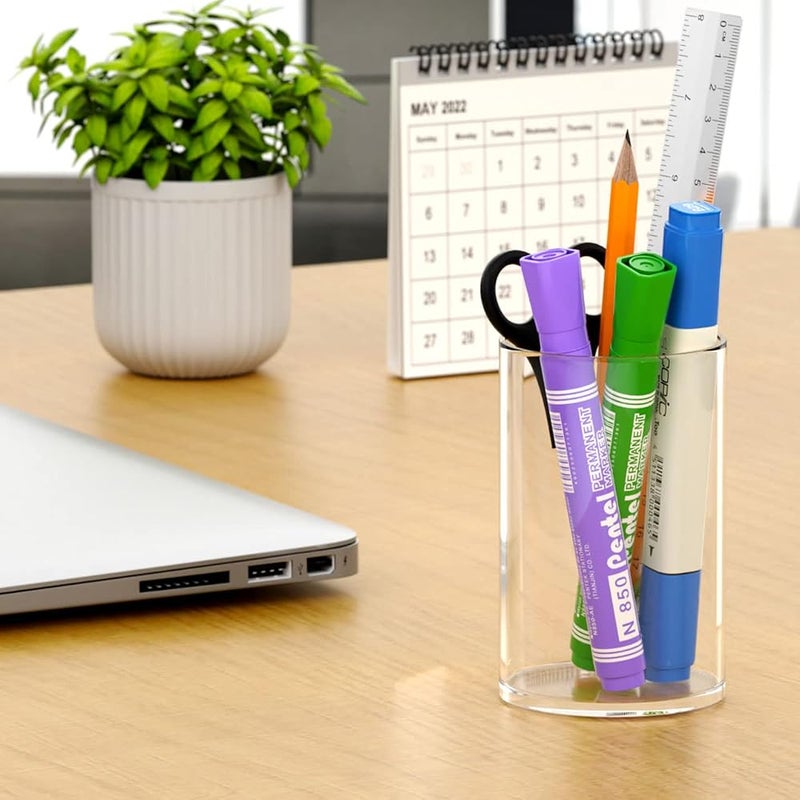 NIUBEE Acrylic Pen Holder 2 Pack,Clear Desktop Pencil Cup Stationery Organizer for Office Desk Accessory -Round - Image 4