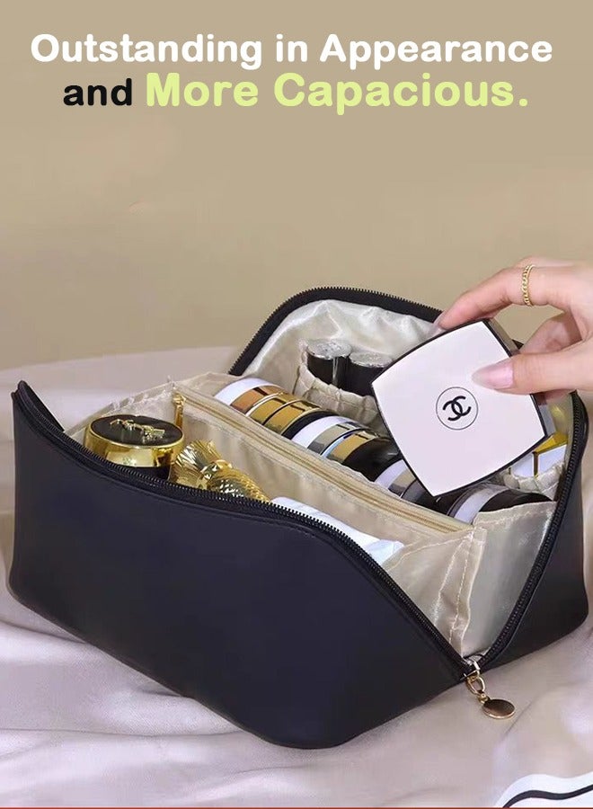 منظم مكياج محمول عالي الجودة للسفر - خمسة أقسام (أسود) - Image 3