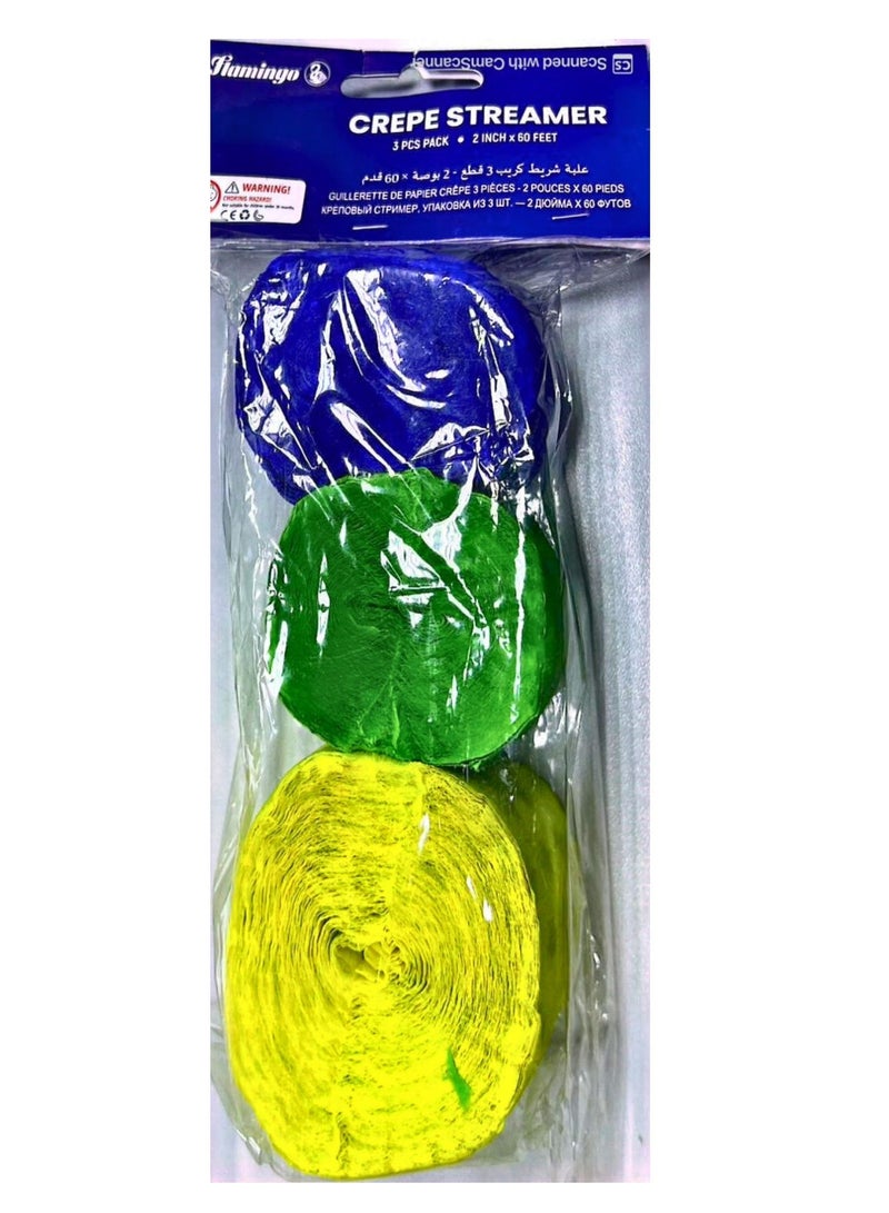 لفة ورق كريب ستريمر مقاس 5.08 سم × 60 قدم، مجموعة متنوعة من الألوان مكونة من 3 قطع - Image 3