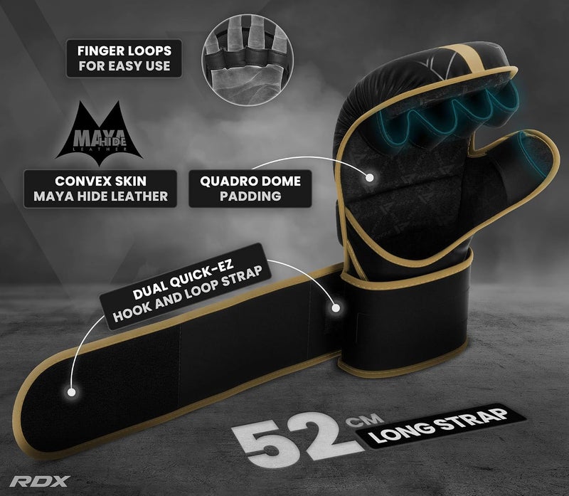 RDX MMA Gloves Sparring Grappling Open Palm Martial Arts Mitts with Adjustable Wrist Support -M |Golden (GSR-F6MGL-S/M+) - Image 5
