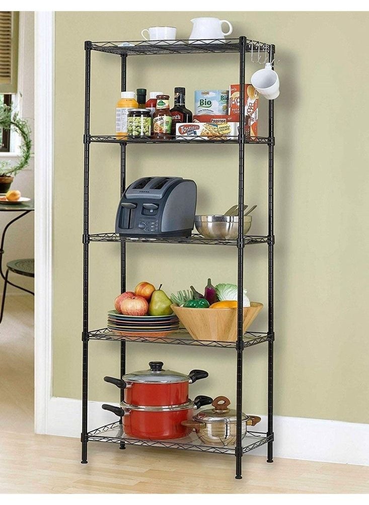 5-Tier Wire Storage Shelving Rack Heavy Duty Metal Organizer with Leveling Feet Adjustable Shelves for Home, Bathroom, Kitchen, Office, Garage Storage 150 x 55 x 30cm 