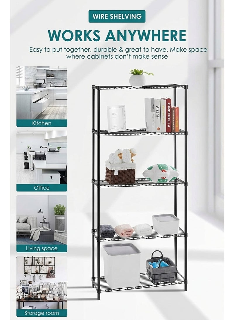 BLOOMING TIME 5-Tier Wire Storage Shelving Rack Heavy Duty Metal Organizer with Leveling Feet Adjustable Shelves for Home, Bathroom, Kitchen, Office, Garage Storage 150 x 55 x 30cm - Image 3
