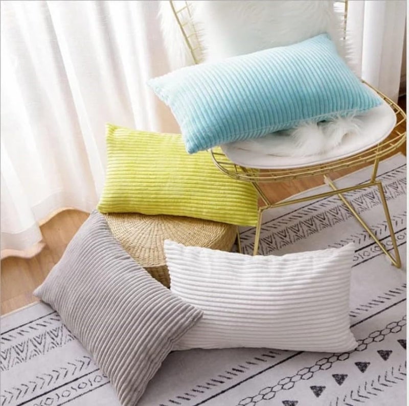 Guffaw Corduroy Rectangular Cushion Covers, Size 12x18, Pack of 2, Multiple Colors (2, Aqua) - Image 1