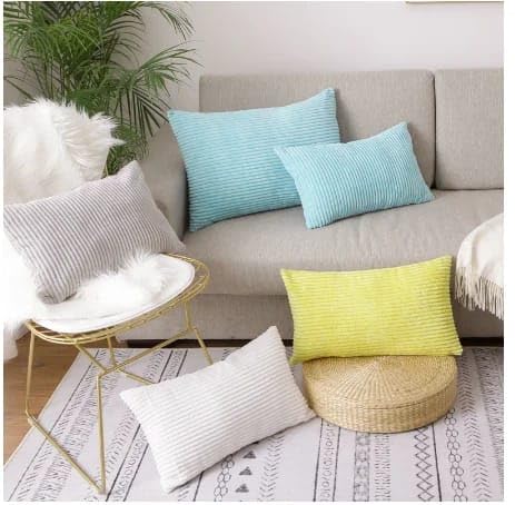 Guffaw Corduroy Rectangular Cushion Covers, Size 12x18, Pack of 2, Multiple Colors (2, Aqua) - Image 3