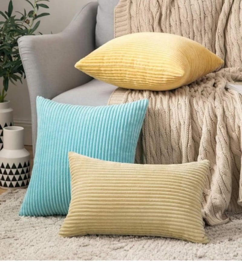 Guffaw Corduroy Rectangular Cushion Covers, Size 12x18, Pack of 2, Multiple Colors (2, Aqua) - Image 4