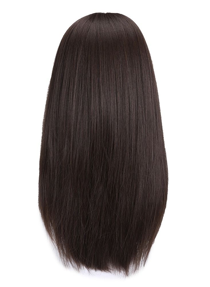 Estelle Female Long Hair Realistic Natural Full Headgear Long Straight Hair Air Bangs Wig Fluffy Net Red Hair Set Color No Cool Brown - Image 3