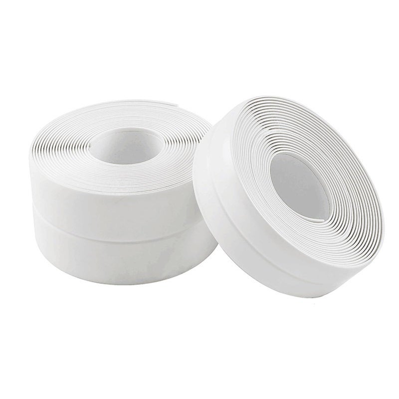 AJIODA 2 Pack Caulk Strip Tape, PVC Self Adhesive Caulking Sealing Tape Tub Wall Caulk Strip Shower Tile Sealer Adhesive Sealant for Kitchen Sink Toilet Bathroom Bathtub Wall Edge Protector, White - Image 1