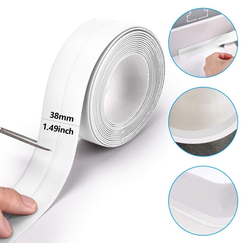AJIODA 2 Pack Caulk Strip Tape, PVC Self Adhesive Caulking Sealing Tape Tub Wall Caulk Strip Shower Tile Sealer Adhesive Sealant for Kitchen Sink Toilet Bathroom Bathtub Wall Edge Protector, White - Image 2
