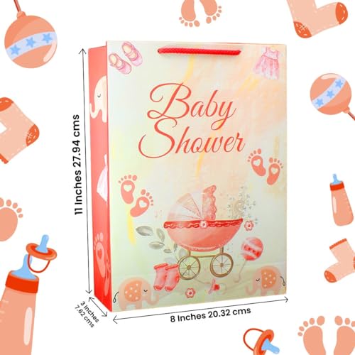 TASCHE Maroon Baby Shower Design Paper Gift Bags for Return Gifts | Weddings | Birthday | Holiday Presents (Pack of 10 | 11X8X3 Inches) - Image 3