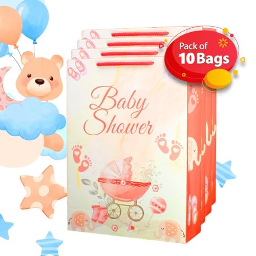 TASCHE Maroon Baby Shower Design Paper Gift Bags for Return Gifts | Weddings | Birthday | Holiday Presents (Pack of 10 | 11X8X3 Inches) - Image 4